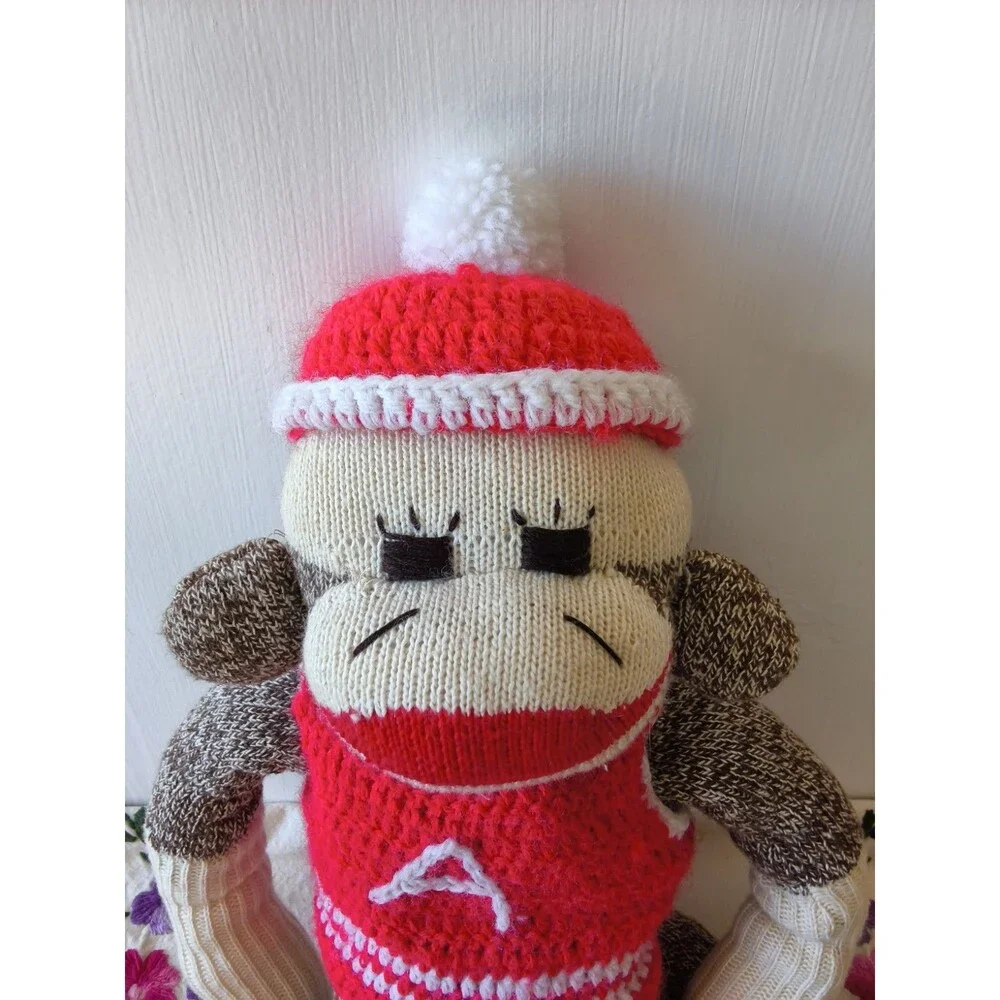 Vintage Handmade Sock Monkey Large Unique Crochet 